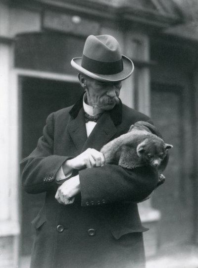 Reginald Innes Pocock F.R.S. Holding a Kinkajou, London Zoo, 1923 by Frederick William Bond
